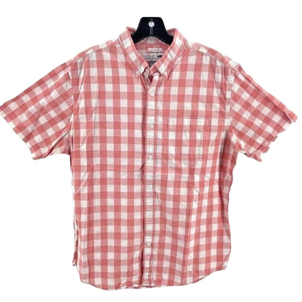 Old Navy Mens Button Down Shirt The Classic Shirt Slim Fit Red Checkered L Large